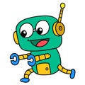 Robot cartoon running around happily, doodle kawaii. doodle icon image