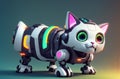 Robot cat. Cute robot pussycat in bright colors. Concept of modern world, toy animal.