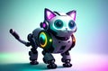 Robot cat. Cute robot pussycat in bright colors. Concept of modern world, toy animal. Royalty Free Stock Photo