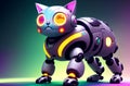 Robot cat. Cute robot pussycat in bright colors. Concept of modern world, toy animal.