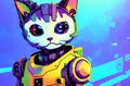 Robot cat. Cute robot pussycat in bright colors. Concept of modern world, toy animal. Royalty Free Stock Photo