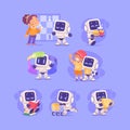 Robot Character as Smart Android Assistant Machine Vector Illustration Set Royalty Free Stock Photo