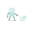 Robot character astronaut man walk with dog on a leash. Flat color vector illustration Royalty Free Stock Photo