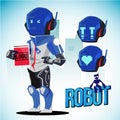 Robot character design with emotion on helmet. future humanoid concept come with typographic design - vector illustration Royalty Free Stock Photo