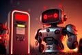 Robot character. Futuristic 3D technology. Electric car charging station. Generative AI