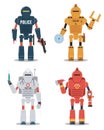 Robot character illustrations. Police, construction, medical, firefighter robot