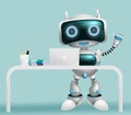 Robot character information vector background design. Robotic 3d character help desk assistant standing for modern humanoid.