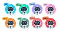 Robot character set vector design. Robots characters collection with happy and friendly face expression. Royalty Free Stock Photo
