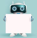 Robot character vector design. Robotic character holding white board element with space for text and messages in presentation.
