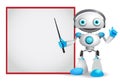 Robot character vector illustration with friendly gesture teaching or showing technology