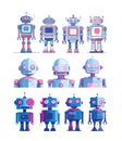 Robot character vector set. Android full height front view micro chips mechanical details, smart technology human like personage Royalty Free Stock Photo