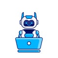 Robot character work with laptop vector illustration. Cute Cartoon Robot Illustration Royalty Free Stock Photo