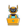Robot character work with laptop vector illustration. Cute Cartoon Robot Illustration Royalty Free Stock Photo
