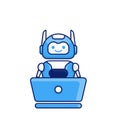 Robot character work with laptop vector illustration. Cute Cartoon Robot Illustration Royalty Free Stock Photo