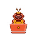 Robot character work with laptop vector illustration. Cute Cartoon Robot Illustration Royalty Free Stock Photo