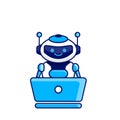 Robot character work with laptop vector illustration. Cute Cartoon Robot Illustration Royalty Free Stock Photo