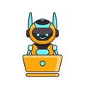 Robot character work with laptop vector illustration. Cute Cartoon Robot Illustration Royalty Free Stock Photo