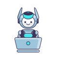 Robot character work with laptop vector illustration. Cute Cartoon Robot Illustration Royalty Free Stock Photo