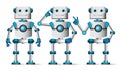 Robot characters vector set. Robotic mascot in white standing