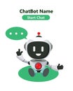 Robot chatbot character vector design. Artificial intelligence chatter virtual assistance. Royalty Free Stock Photo