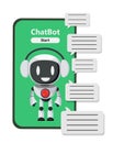 Robot chatbot character vector design. Chat bot apps with ai technology and speech bubbles. Royalty Free Stock Photo