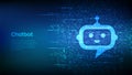 Robot chatbot head icon sign made with binary code. Chatbot assistant application. AI concept. Digital binary data and streaming