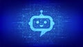 Robot chatbot head icon sign made with binary code. Chatbot assistant application. AI concept. Digital binary data and streaming