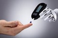 Robot Checking Person`s Sugar Level With Glucometer