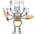 Robot chef drawing. Vector cartoon