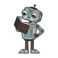 Robot child with book sketch engraving vector