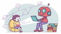 Robot Child Learning Laptop, AI Education Future, vector design Generative AI Royalty Free Stock Photo