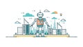 Robot in Cityscape Smart City Technology Vector, vector design Generative AI Royalty Free Stock Photo