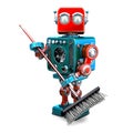 Robot cleaner with a broom. 3D illustration. Isolated. Contains clipping path