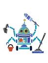 Robot Cleaner Cartoon Cyborg Artificial Intelligence Helping in Housekeeping Domestic Chores Electronics for Housewives