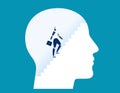 Robot climbing stairs inside human head. Concept business vector