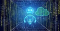 Robot and cloud computing image over digital data processing background Royalty Free Stock Photo
