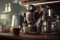 robot coffee machine maker in central cafe. Futuristic concept