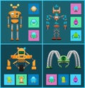 Robot Collection with Icons Vector Illustration
