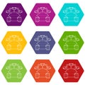 Robot collector icons set 9 vector