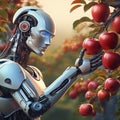 robot collects red apples