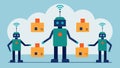 Robot Communication A group of autonomous robots communicating through visual signals indicating the status of