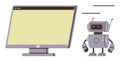 Robot Companion Beside Computer Monitor Representing Technology and AI Integration Royalty Free Stock Photo