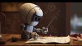 3D illustration robot reading and writing lyrics. Royalty Free Stock Photo