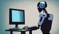 robot with computer. AI Generated Royalty Free Stock Photo