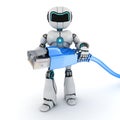 Robot and computer cable Royalty Free Stock Photo