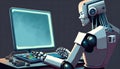 robot with computer. AI Generated Royalty Free Stock Photo