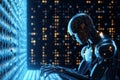 Robot computer programmer at work. Futuristic concept of AI and software development. Ai Generative Royalty Free Stock Photo
