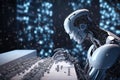 Robot computer programmer at work. Futuristic concept of AI and software development. Ai Generative Royalty Free Stock Photo