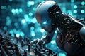 Robot computer programmer at work. Futuristic concept of AI and software development. Ai Generative Royalty Free Stock Photo