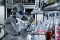 Robot conducts experiments in a modern laboratory with colorful liquids Royalty Free Stock Photo